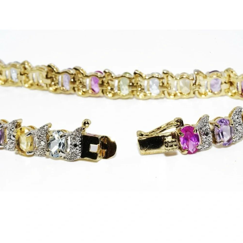 18K Yellow Gold over S/S, Gemstones 12.00CTW, Oval Bracelet w/Diamond Accent - Picture 11 of 13